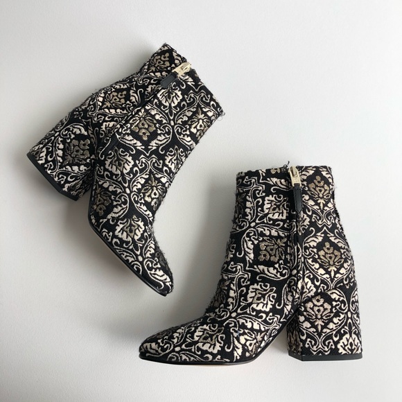 SAM EDELMAN Taye Embroidered Black Booties - Picture 6 of 8